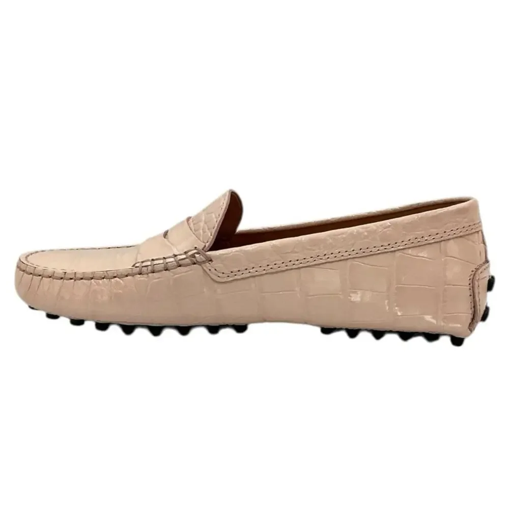 Tod’s Gommino Penny Bar Croc-Embossed Leather Pink Driving Loafers Size‎ 37 US 7